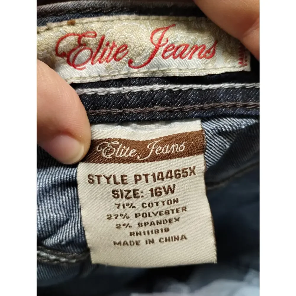 Elite Women's Size 16W Distressed Ripped Acid Wash Studded Embellished Jeans